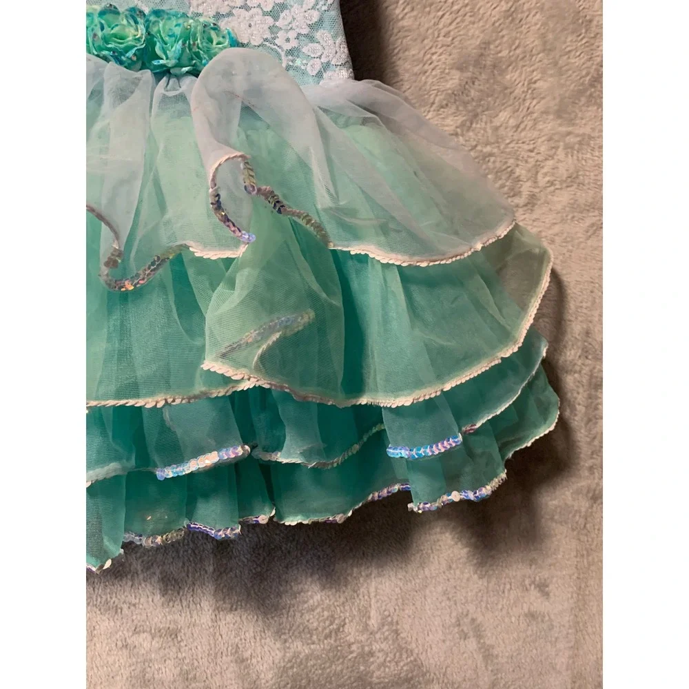 Weissman Kids Turquoise Aqua Lace Sequin Tutu Dance Costume Dress 13493 Size SC